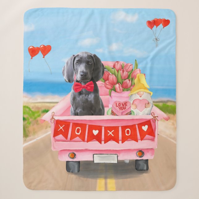 Couverture Sherpa Weimaraner Chien Valentine's Day Truck (Devant)