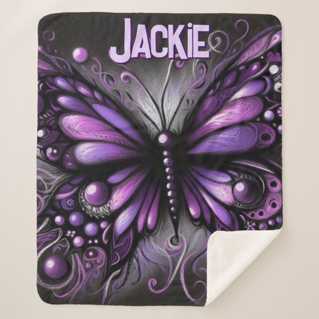 Couverture Sherpa Whimsical Gothic Butterfly Purple Personalized (Devant)