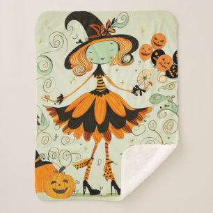 Couverture Sherpa whimsical/sorcière/citrouille/chute