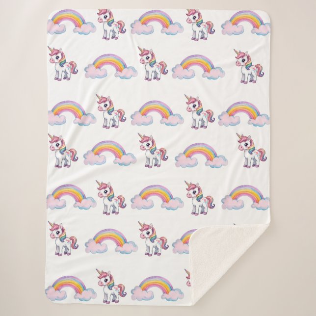 Couverture Sherpa Whimsical unicorn and rainbow Sherpa Blanket (Devant)