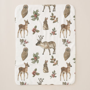 Couverture Sherpa Whimsical Woodland Forest Animaux Motif de verdure