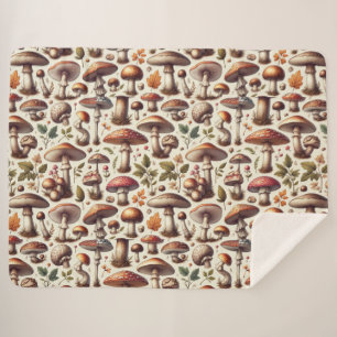 Couverture Sherpa Whispering Woods : Motif de champignons sans soudu