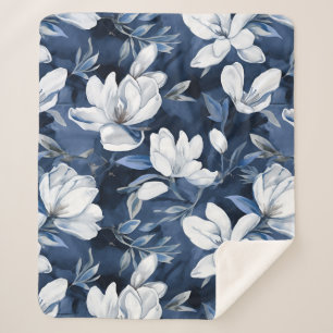 Couverture Sherpa White Magnolia Motif sur l'arrière - plan de minui