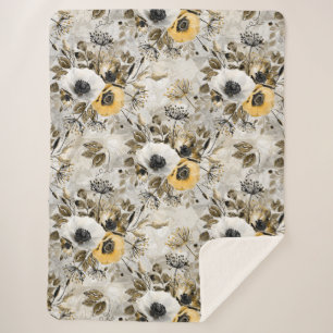 Couverture Sherpa White, yellow anemones on a gray-brown background.