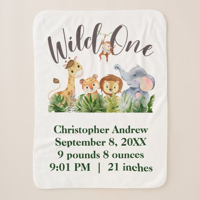 Couverture Sherpa Wild One Baby Animals Jungle Safari statistiques d (Devant)