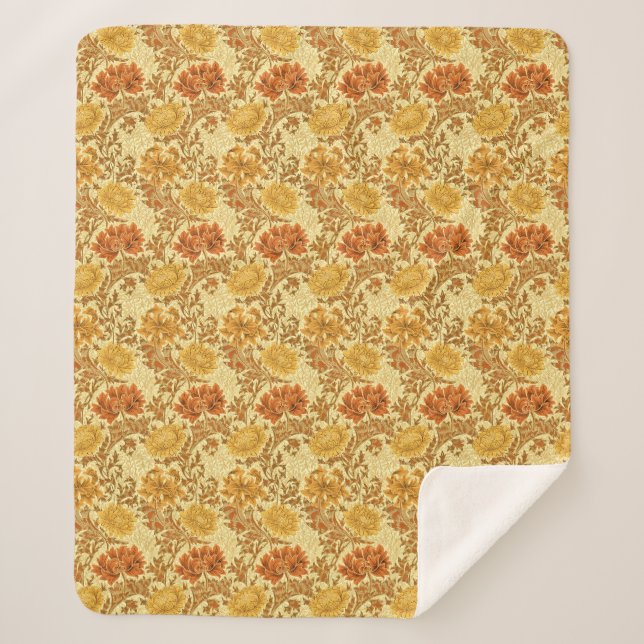 Couverture Sherpa William Morris Chrysanthemums, Or de la moutarde (Devant)