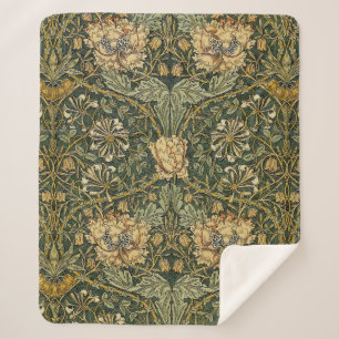 Couverture Sherpa William Morris Honeysuckie Vert Jaune