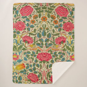 Couverture Sherpa William Morris Rose Floral Chintz rose