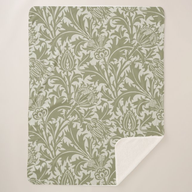 Couverture Sherpa William Morris Thistle Sage Green Motif (Devant)