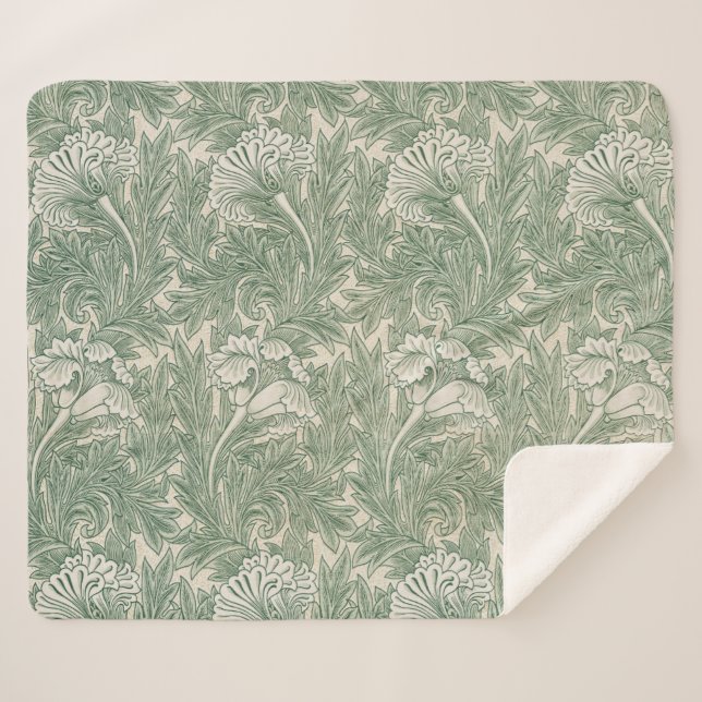 Couverture Sherpa William Morris tulip fond textile vert (Devant (Horizontal))