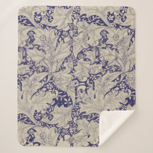 Couverture Sherpa William Morris Wallflower bleu damas floral