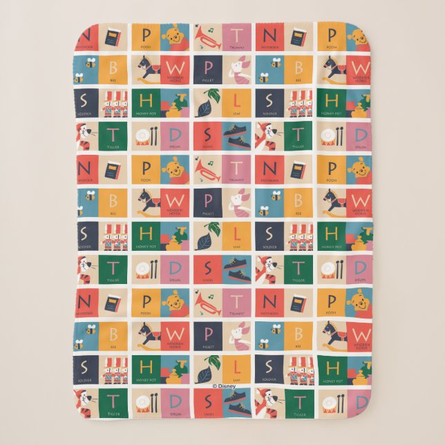 Couverture Sherpa Winnie l'Ooh | Motif alphabet de bloc mou (Devant)