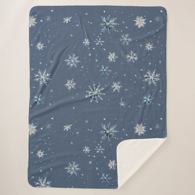 Couverture Sherpa Winter Blue Silver Snowflakes Christmas (Devant)