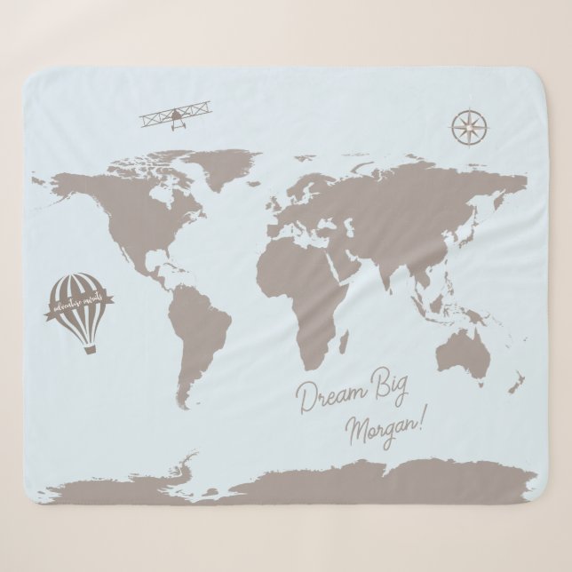 Couverture Sherpa World Traveller Blue Dream Big Personnalisé bébé (Devant (Horizontal))