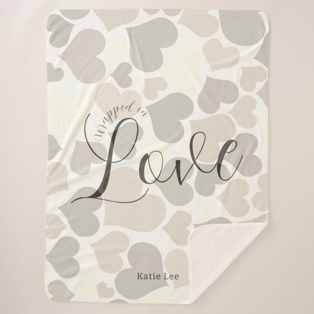 Couverture Sherpa Wrapped in Love | Neutral Heart Pattern  (Devant)