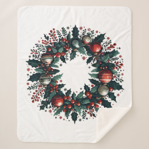 Couverture Sherpa Wreath de Noël