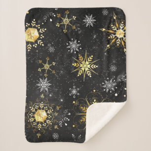 Couverture Sherpa Xmas Golden Snowflakes on Black Background