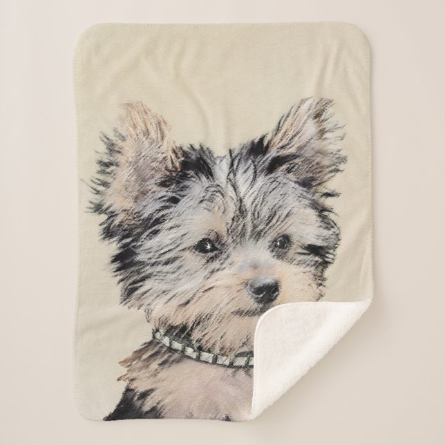 Couverture Sherpa Yorkshire Terrier Puppy Peinture Chien original (Devant)