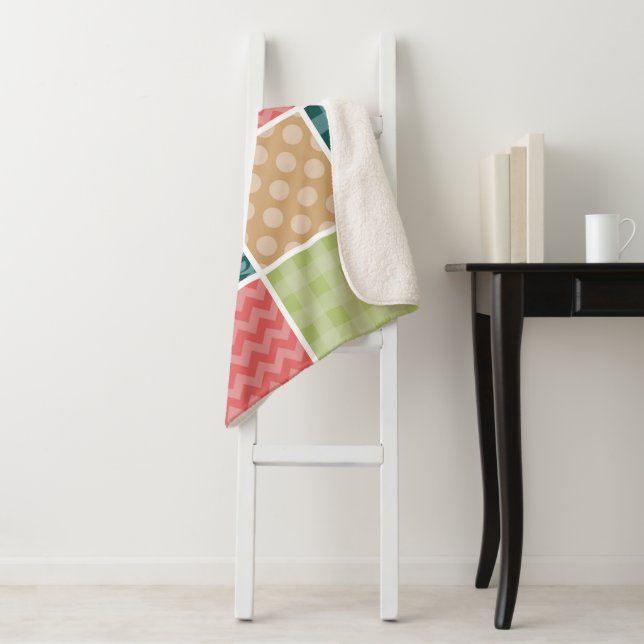 Couverture Sherpa Zigzag, Chevron, En vichy, Pois, Patchwork (En situation)