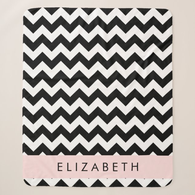 Couverture Sherpa Zigzag noir et blanc, Motif Chevron, Votre nom (Devant)