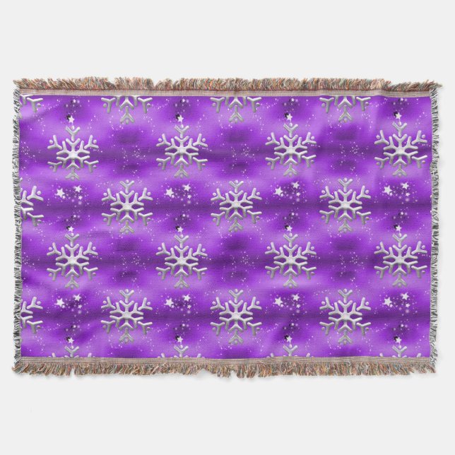 Couverture Snowflakes en argent et Etoiles blanches Purple No (Devant)