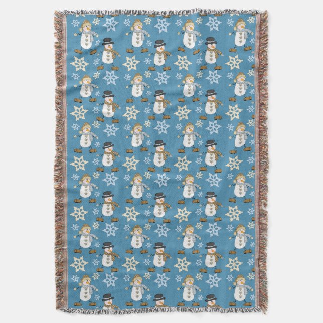 Couverture Snowman Snowflake Motif sur Blue (devant Vertical)