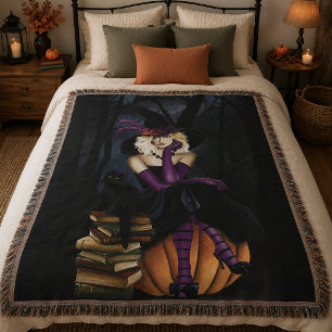 Couverture Sorcière Blonde Enjouée Citrouille Fantaisie Viole