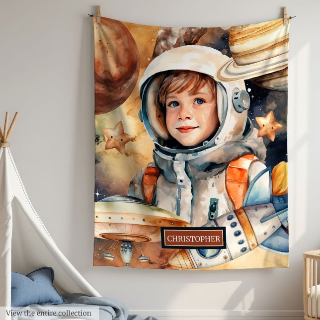 Couverture spatiale personnalisée avec astronaute  (Personalized Space Blanket with Astronaut for Boys

)