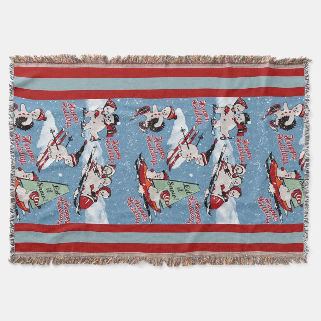Couverture Sports d'hiver Retro Snowmen en bleu (Devant)