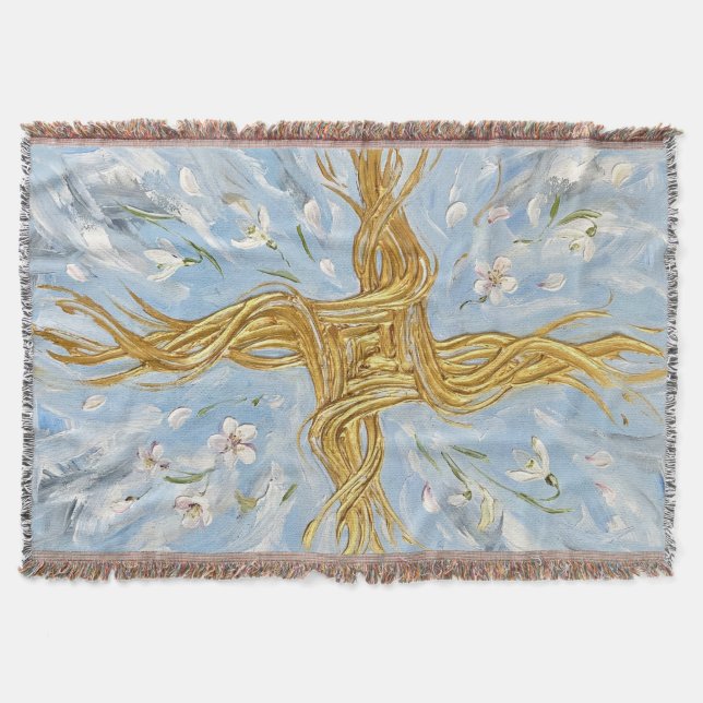 Couverture St Brigid's Cross Snowdrops Golden Imbolc Art (Devant)