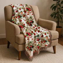 Strawberry Cottagecore Floral Throw Blanket