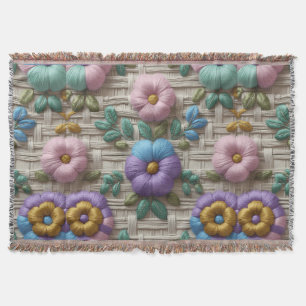 Couverture Style Floral Brodé Doux et Confortable