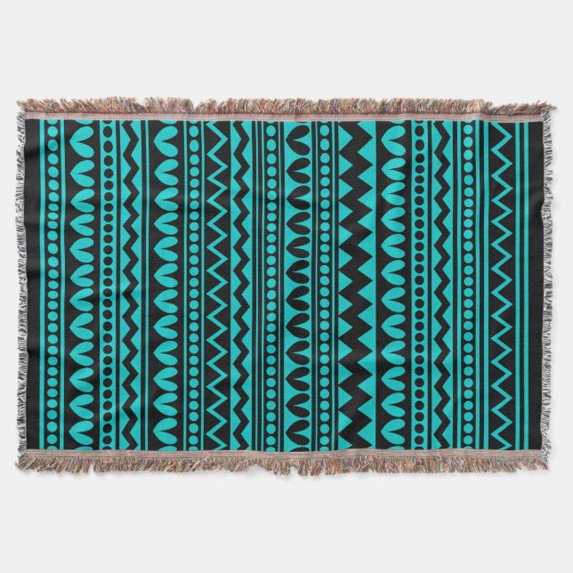 Couverture Style tribal - Noir sur Turquoise profond (Devant)