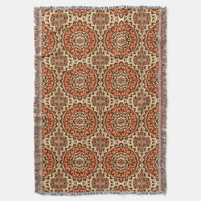 Couverture Sun Sud-Ouest Mandala Batik, rouille et Brown (devant Vertical)
