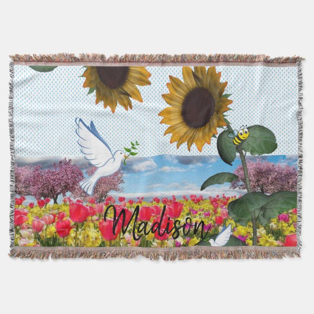 Couverture Sunflower Bumblebee White Dove Lance Blanket (Devant)