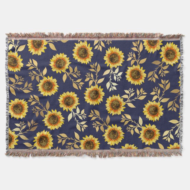 Couverture Sunny Yellow Gold Navy Feuille Motif (Devant)