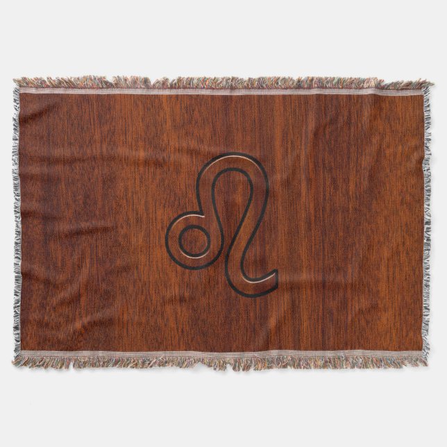 Couverture Symbole Leo Zodiac en bois de mahogany (Devant)