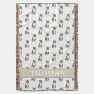 Couverture Tabby Cat personnalisé (Gris) Tan & Blanc