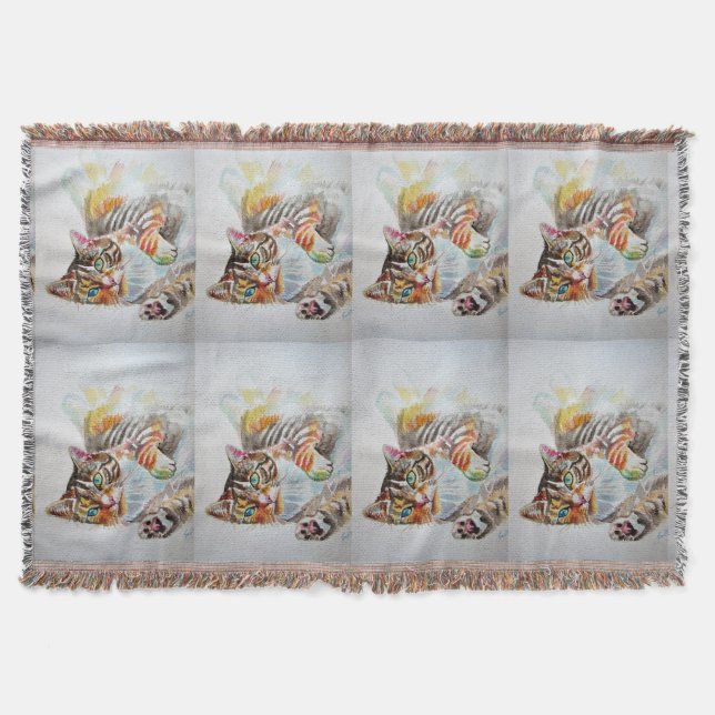 Couverture Tabby Chat Aquarelle Chats Art Pet Jeter Tapis (Devant)