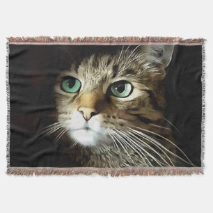 Couverture Tabby Chat Aux Yeux Verts Isolé Sur Noir