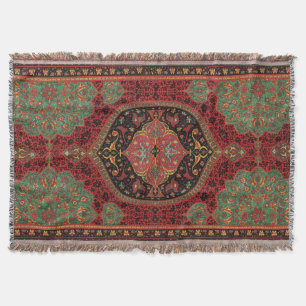 Couverture Tapis persan vintage motif rouge vert arabesque