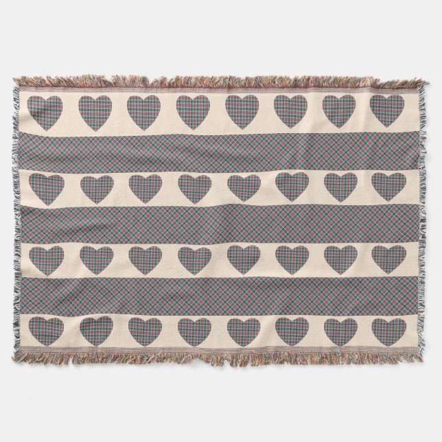 Couverture Tartan moderne Cute Hearts Rose Bleu (Devant)