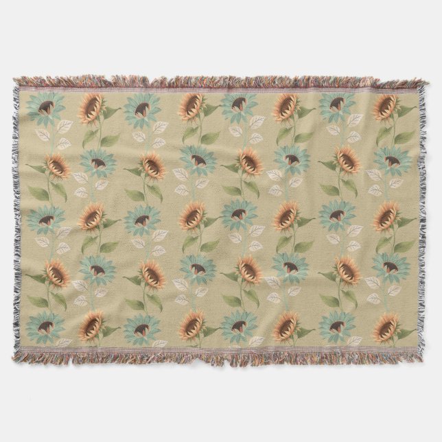 Couverture Teal and Gold Sunflower Throw Blanket (Devant)