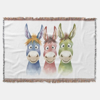 Couverture Three Colorful Cartoon Donkeys in Watercolor Style