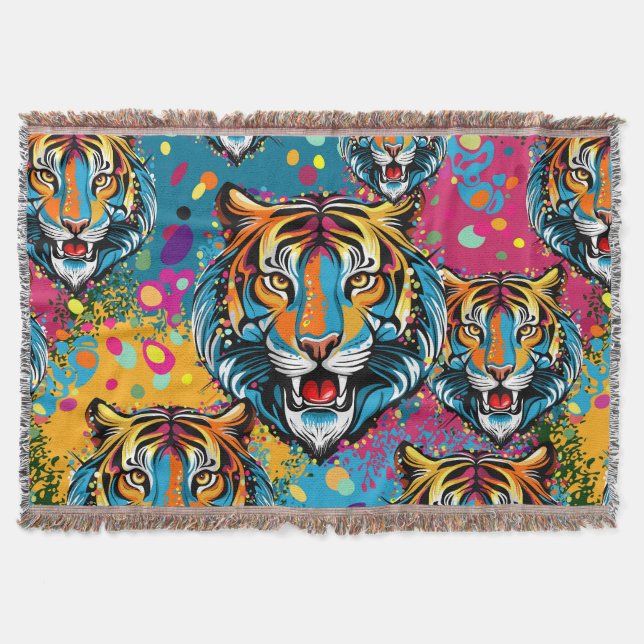 Couverture Tiger Head Rainbow colors paint stains (Devant)