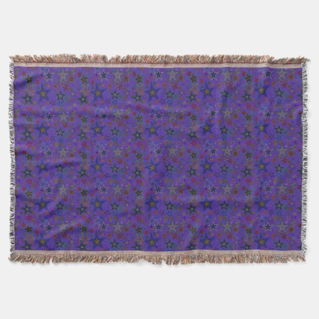 Couverture Tissé Jeu Blanche Violet, Étoiles (Devant)