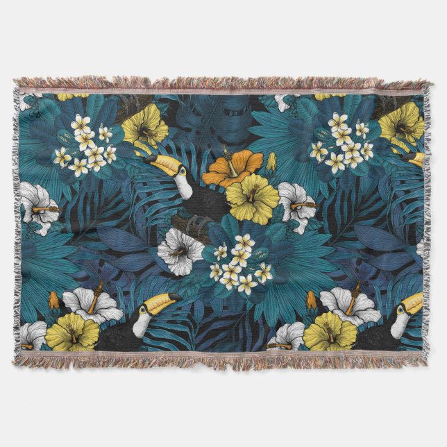 Couverture Toucans et flore tropicale, bleu, jaune, orange (Devant)