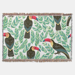 Couverture Toucans, feuilles tropicaux, motif décoratif.