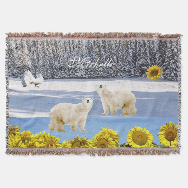 Couverture Tournesol Floral Ours Polaire Lancer Blanche (Devant)