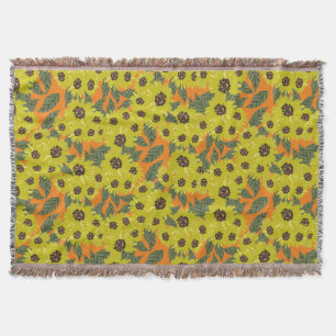 Couverture Tournesol Main Tiré Floral Vert Jaune Orange